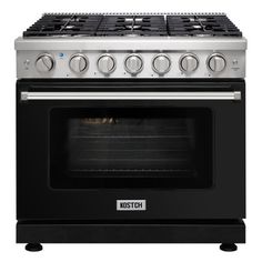 a black stove top oven with four burners and two griddles on the front