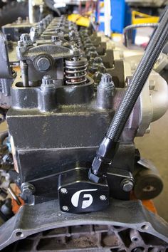 an engine is shown in the process of being worked on