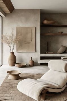 a living room filled with lots of furniture and decor on top of carpeted flooring