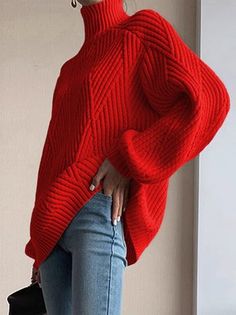 Warm Winter Fashion, Plain Sweaters, Pullover Outfit, Winter Pullover, Long Sleeve Pullover Sweater, Long Sleeve Knit Sweaters, Formal Dresses For Women, Loose Sweater, Mode Vintage