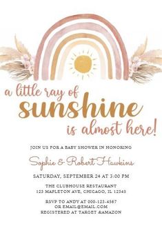 baby shower invitations Rainbow Theme Baby Shower, Sunshine Baby Shower Invitations, Rainbow Baby Shower Invitations, Orange Baby Shower, Sunshine Baby Showers, Orange Baby