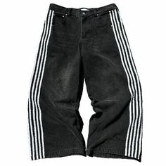 Streetwear Jeans Hip Hop Striped Baggy Jeans Black Pants Men Women New Punk Rock  | eBay Rock Pants Men, Fit Inspo Baggy Clothes Men Streetwear, Modern Punk Fashion, Black Jeans Baggy, Thrift Shop Outfit, Baggy Jeans Black, Baggy Jeans Men, Outfits For Teenage Guys, Baggy Pants Men