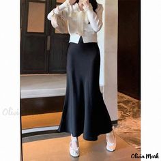 Olivia Mark - Island Song Womens Satin Mermaid Hem Skirt, High Waist Pencil Skirt for Office High Waist Pencil Skirt, Layered Mini Skirt, Office Skirt, Black Mermaid, Skirt High Waist, 90s Fashion Outfits, High Waisted Pencil Skirt, Mermaid Skirt, Mesh Skirt