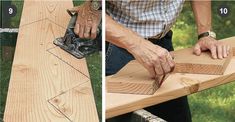 a man sanding wood with a planer and an angle grind on the table