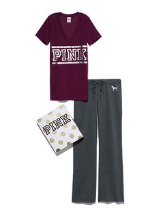 Tee & Flannel PJ Pant Gift Set - PINK - Victoria's Secret In the purple or hot pink Vs Pink Nation, Flannel Pj Pants, Pj Pant, Lounge Outfits, Pants Gift, Cute Pjs, Boyfriend Pants, Cute Bras, Pajamas Comfy