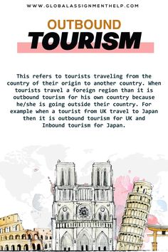 an advertisement with the words outbound tourism written in black and white, on top of a