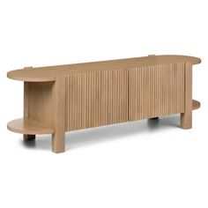 the sideboard is made from wood and has two shelves