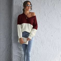 Brand New. Size L. Shein Sweater, Colorblock Sweater, Color Block Sweater, Colorful Sweaters, Drop Shoulder, Color Blocking, Color White, Sweaters For Women, Turtle Neck