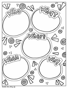 a coloring page with the words who, what, and why on it in black and white