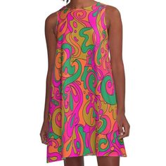 Loose-fit, mid-length sleeveless dress with silky handfeel. Printed on both sides. Machine washable. Size range XS-2XL. Casual Sleeveless Midi Dress With Vibrant Print, Flowy Sleeveless Dress With Abstract Print, Casual Sleeveless Midi Dress With Colorful Pattern, Retro Printed Sleeveless Mini Dress, Sleeveless Mini Dress With Abstract Print For Spring, Dress For Sale, Both Sides, Mid Length, Fashion Art