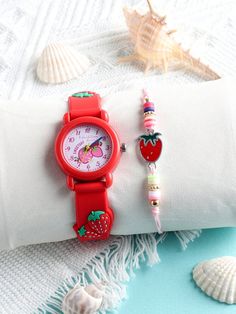 1pc Girl's Strawberry Design Round Quartz Watch & 1pc Strawberry Decor Bracelet, Casual Wear Or Gift  Cute     Sports Watches   Kids Jewelry & Watches, size features are:Bust: ,Length: ,Sleeve Length: Strawberry Decor, Disposable Mascara Wands, Strawberry Design, Strawberry Decorations, Eye Brushes, Kids Watches, Gift Cute, Beach Accessories, Bangle Set