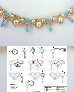 the beaded necklace is made with pearls and beads