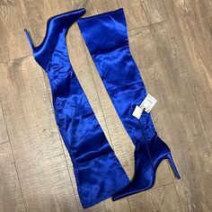 New With Tags. Size 41. Blue Thigh High Boots, Fashion Shoes Heels, Thigh Boots, Thigh Boot, Pointed Toe Heels, Zara Shoes, Blue Satin, Thigh High Boots, Thigh High