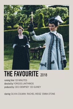 an advertisement for the favourite show featuring two women in period dress, one holding