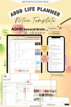 Boost Your Focus and Productivity with TheFeelGoodBug's ADHD Notion Template: Aesthetic Second Brain and All-in-One Planner for ADHD Adults! — DIAxNA Notion Productivity, Notion Second Brain, Notion Template Aesthetic, Digital Clutter, Digital Minimalism, Second Brain, Notion Dashboard, Aesthetic Notion, Online Planner