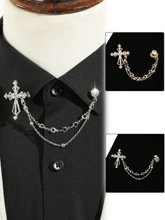 1pc Men's Fashionable Crystal Decor Cross Shape Tassel Design Collar Pin, Suitable For Party & Festival Gifts Valentine's Day Multicolor    Iron Alloy Graphic   All Men Accessories, size features are:Bust: ,Length: ,Sleeve Length: Fantasy Clothes, Collar Accessories, Court Jester, Goth Accessories, Reverse Falls, Cross Shape, Collar Pin, Festival Gifts, Halloween Men