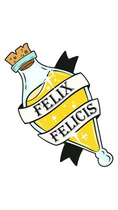 a glass bottle filled with liquid and the words fix felios written on it