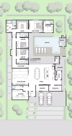 the floor plan for this modern house is very large and has lots of space to put in