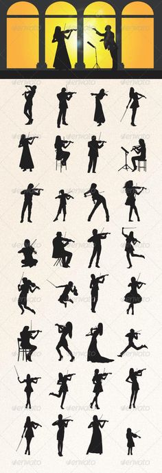 the silhouettes of people in different poses and sizes, all with their arms spread out