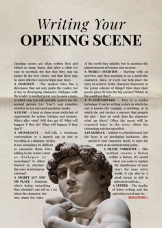 an advertisement for the opera's opening scene, with a busturine and text