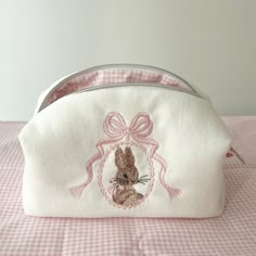 Pink Bow Rabbit and Bow Embroidered Makeup Bag - Easter Bunny Cosmetic Bag - Coquette Towel Toiletry Bag - Pink Gingham Beauty Pouch Makeup Bag $20, Dollette Makeup Bag, Cute Cheap Pink Cosmetic Bag, A Cute Shoulder Bag White And Pink, Floral Makeup Bag Coquette, Whats In My Makeup Bag Coquette, Affordable Pink Playful Cosmetic Bag, Cute Accessories Bags, A Cute Bag White And Pink