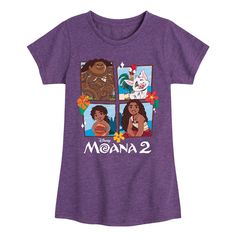 Moana 2 - Moana 2 Grid - Girl's Toddler And Youth Fitted Short Sleeve Graphic T-Shirt - Celebrate the essence of Disney's Moana with officially licensed apparel featuring unique designs crafted exclusively by Hybrid Apparel. Each piece brings beloved characters, iconic imagery, and memorable moments to life, offering Moana fans a one-of-a-kind way to showcase their passion. Moana 2, Heather Purple, Disney Moana, Grid Girls, T Shirt Costumes, Top Graphic Tees, Kids Outfits Girls, Disney Girls, Toddler Girl Outfits