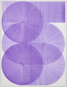 an abstract painting with three circles in purple and white, on a light background that appears to be overlapping