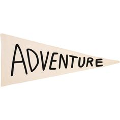 a white and black pennant with the words adventure on it's side, against a white background