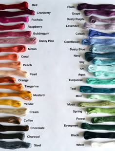 several colors of hair are shown in this image, with the names on each side