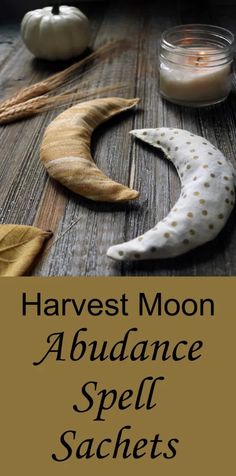 the cover of harvest moon abundance spell sachets with pumpkins and candles in the background