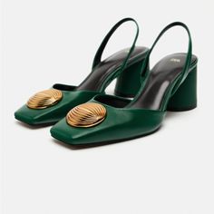 Reposhing This Item I Purchased From @Ritaflores22. Loved It, But Ready To Rotate For Something New. Questions? Leave A Comment Below! Green High Heels, Purple Food, Luxury Heels, Chunky Heel Pumps, Zara Leather, Paris Texas, Slingback Shoes, Ankle Strap Pumps, Strap Pumps