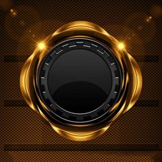 a dark background with gold circles and lights