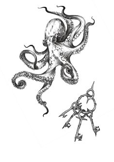 an octopus and key tattoo design