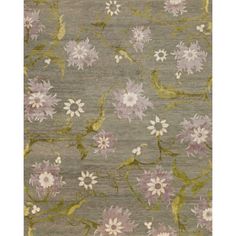 an area rug with flowers and leaves on the ground in grey, pink, yellow and green colors