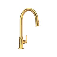 a gold faucet on a white background