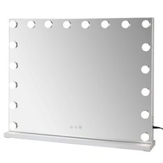 a large mirror with multiple lights on it