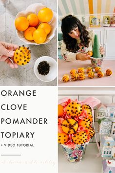 orange clove pomander topiary with video instructions for making it in the kitchen