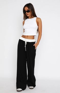 Pushing Buttons Pants Black | White Fox Boutique US Line Outfit