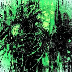 a green and black photo of a monster