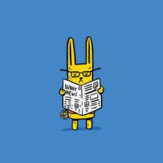 a cartoon bunny holding a newspaper with glasses on it's face and reading the paper