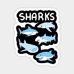 sharks sticker on a white background with the words sharks written in black and blue