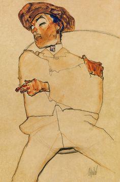 Egon Schiele - Schlafender Mann, 1910, Watercolor,... Schiele Egon, Sleeping Man, Black Crayon