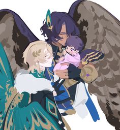 an angel holding a baby in his arms