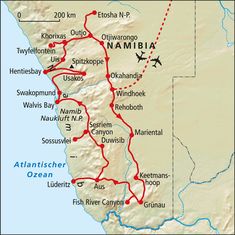 a map of the route to namibia