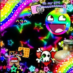 an image of a colorful wallpaper with many different items and colors in the background