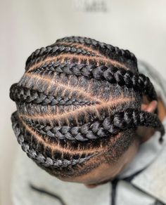 Side Plates Hairstyle, Braids Across Top Of Head, Side Braid Hairstyles Men, Long Hair Cornrows, Braids To The Side Men, Men Side Braids, Horizontal Cornrows, Side Braids Men