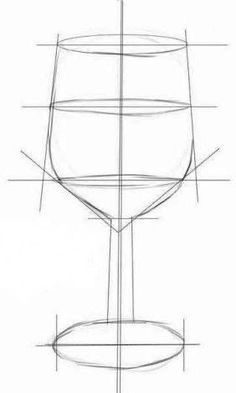 a drawing of a wine glass on a white background with lines in the bottom half