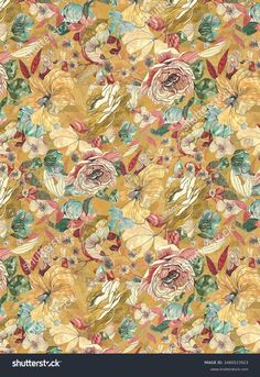 an abstract floral pattern in yellow and pink