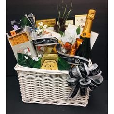 a white basket filled with lots of different items