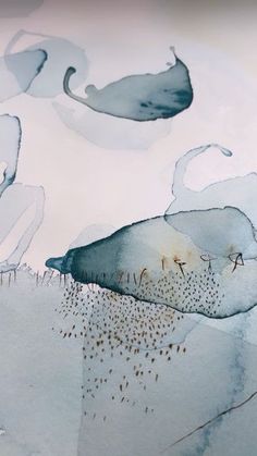 an abstract painting with watercolors and ink on paper, depicting birds in the sky